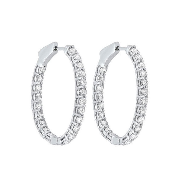 14KT White Gold & Diamond Classic Book Hoop Fashion Earrings   - 1 ctw