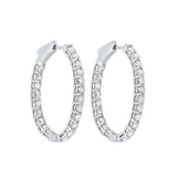 14KT White Gold & Diamond Classic Book Hoop Fashion Earrings   - 1 ctw