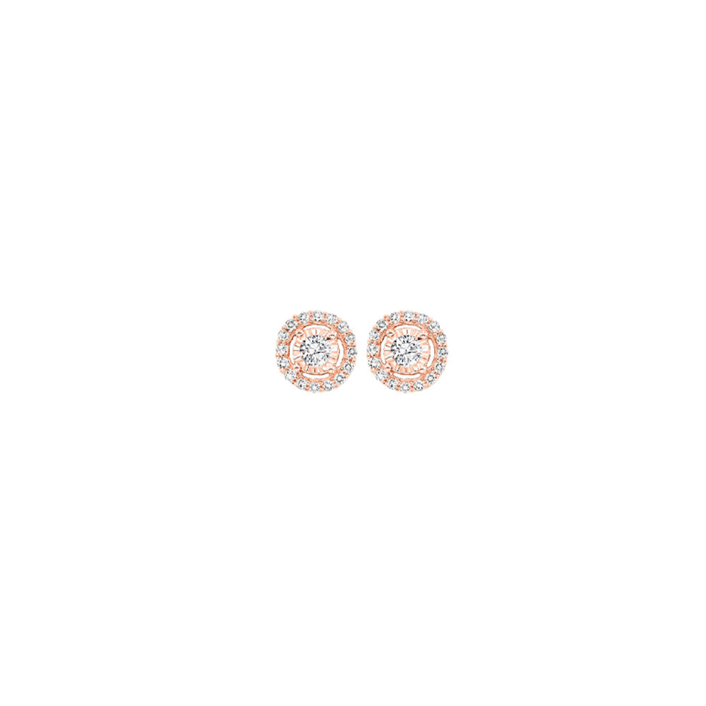 14KT Pink Gold & Diamond Tru Reflection Fashion Earrings  - 1/6 ctw