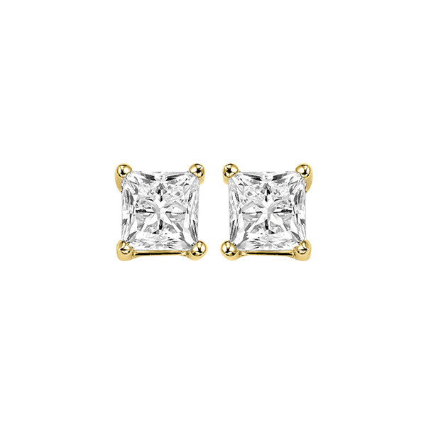 14KT Yellow Gold & Diamond Pricess Cut Stud Earrings  - 1/4 ctw