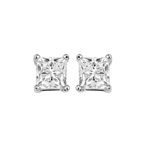 14KT White Gold & Diamond Classic Book Pricess Cut Stud Earrings  - 3/8 ctw