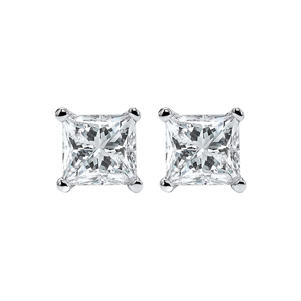 14KT White Gold & Diamond Classic Book Pricess Cut Stud Earrings  - 2 ctw