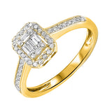 14KT Yellow Gold & Diamond Baguette Halo Ring - 1/9 ctw