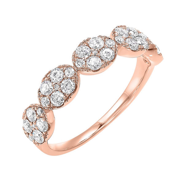 14KT Pink Gold & Diamond Classic Book 5 Station Fashion Ring  - 3/4 ctw