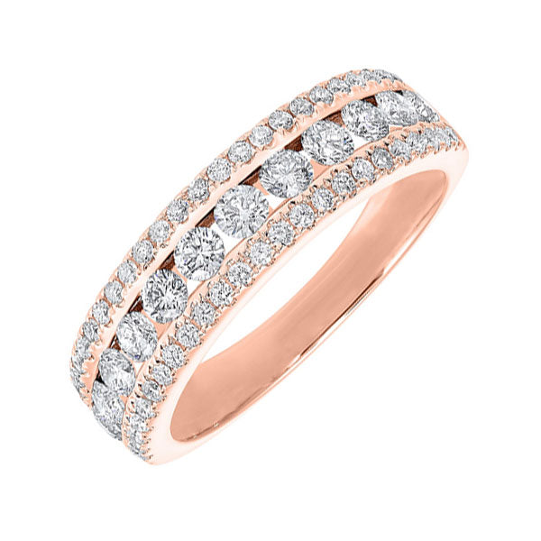 14KT Pink Gold & Diamond 3 Row Fashion Ring  - 1 ctw