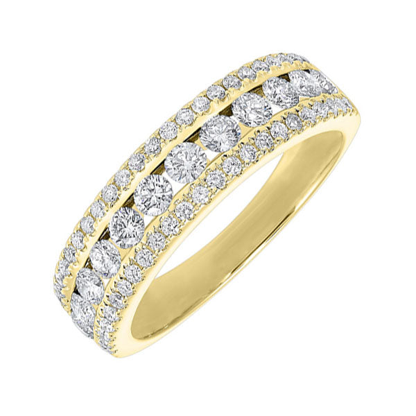 14KT Yellow Gold & Diamond 3 Row Fashion Ring  - 1 ctw