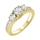 14KT Yellow Gold & Diamond 3 Stone Fashion Ring - 2 ctw