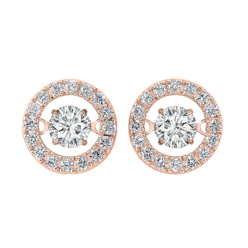 14KT Pink Gold & Diamond Studded Fashion Earrings   - 1 ctw
