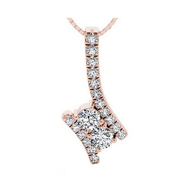 14KT Pink Gold & Diamond TWO Stone Jewelery Neckwear Pendant  - 1 ctw