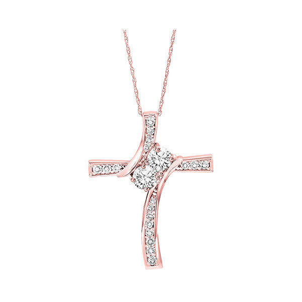 14KT Pink Gold & Diamond Cross Pendants Neckwear Pendant  - 1/2 ctw