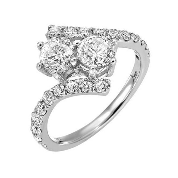 14KT White Gold & Diamond Classic Book TWO Stone Jewelery Fashion Ring  - 1 ctw