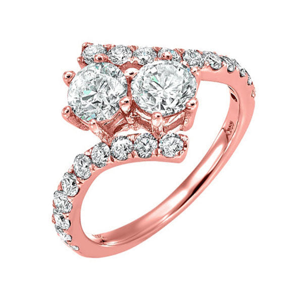 14KT Pink Gold & Diamond TWO Stone Jewelery Fashion Ring  - 1-1/2 ctw